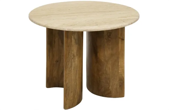 Dior Travertine & Wood Side Table