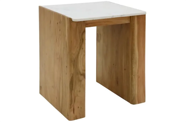 Lucia Acacia & Marble Side Table - Oak Finish