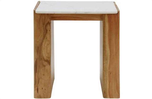 Lucia Acacia & Marble Side Table - Oak Finish