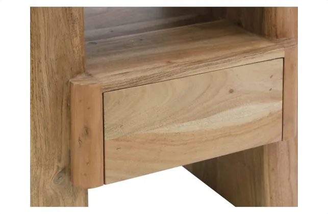 Lucia Acacia & Marble Bed Side Table - Oak Finish