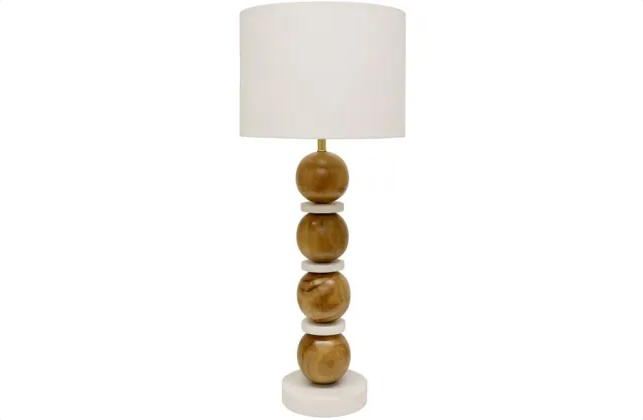 Asha Wood And Marble Table Lamp - Natural