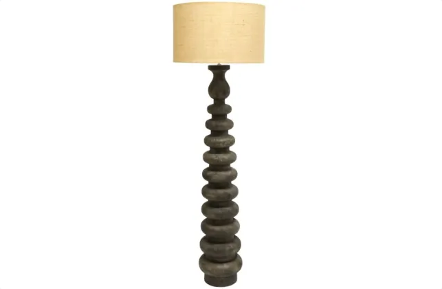 Stacked Wooden Floor Lamp - Walnut/Jute Shad