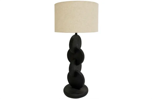 Jai Wooden Table Lamp - Black Sandblast / Beige