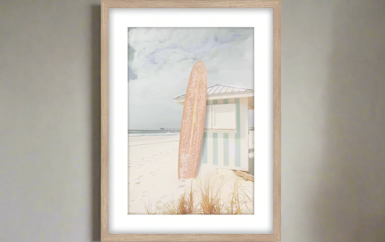 Beach Hut Framed  Print - Natural