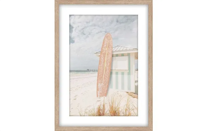 Beach Hut Framed  Print - Natural