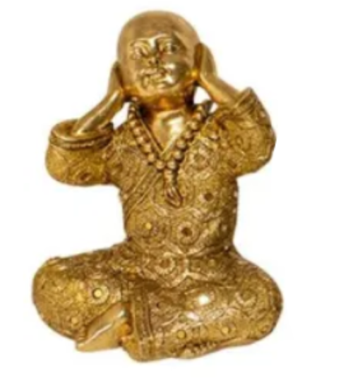 Hear No Evil Boy Monk Statue - Gold