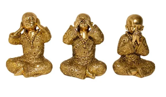 Speak No Evil Boy Monk Statue - Gold