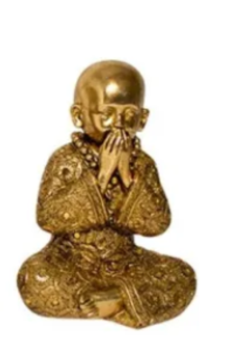 Speak No Evil Boy Monk Statue - Gold