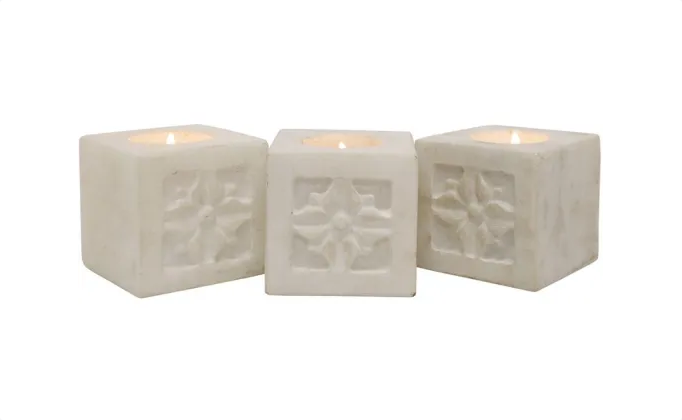 Carved Stone Candle Holder - Set of 3