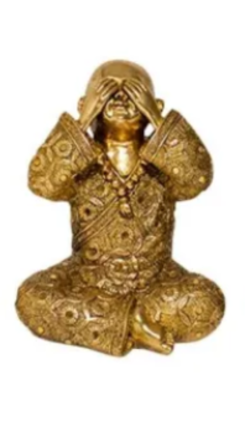 See No Evil Boy Monk Statue - Gold