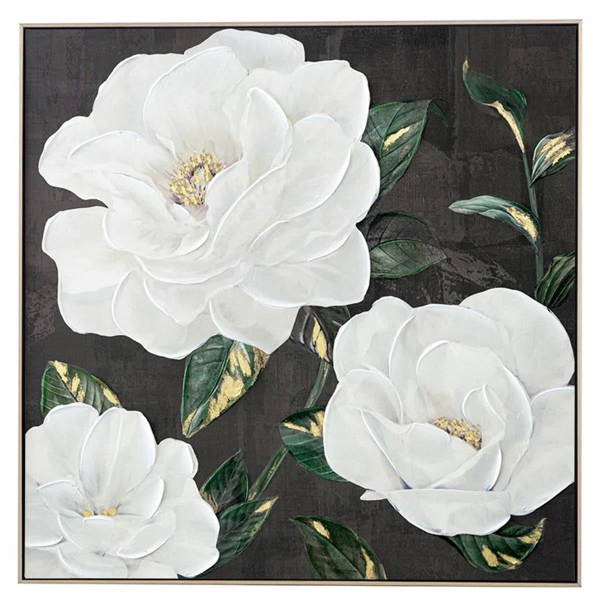 Hand Painted Flower Painting on Stretched Canvas - Gold Frame