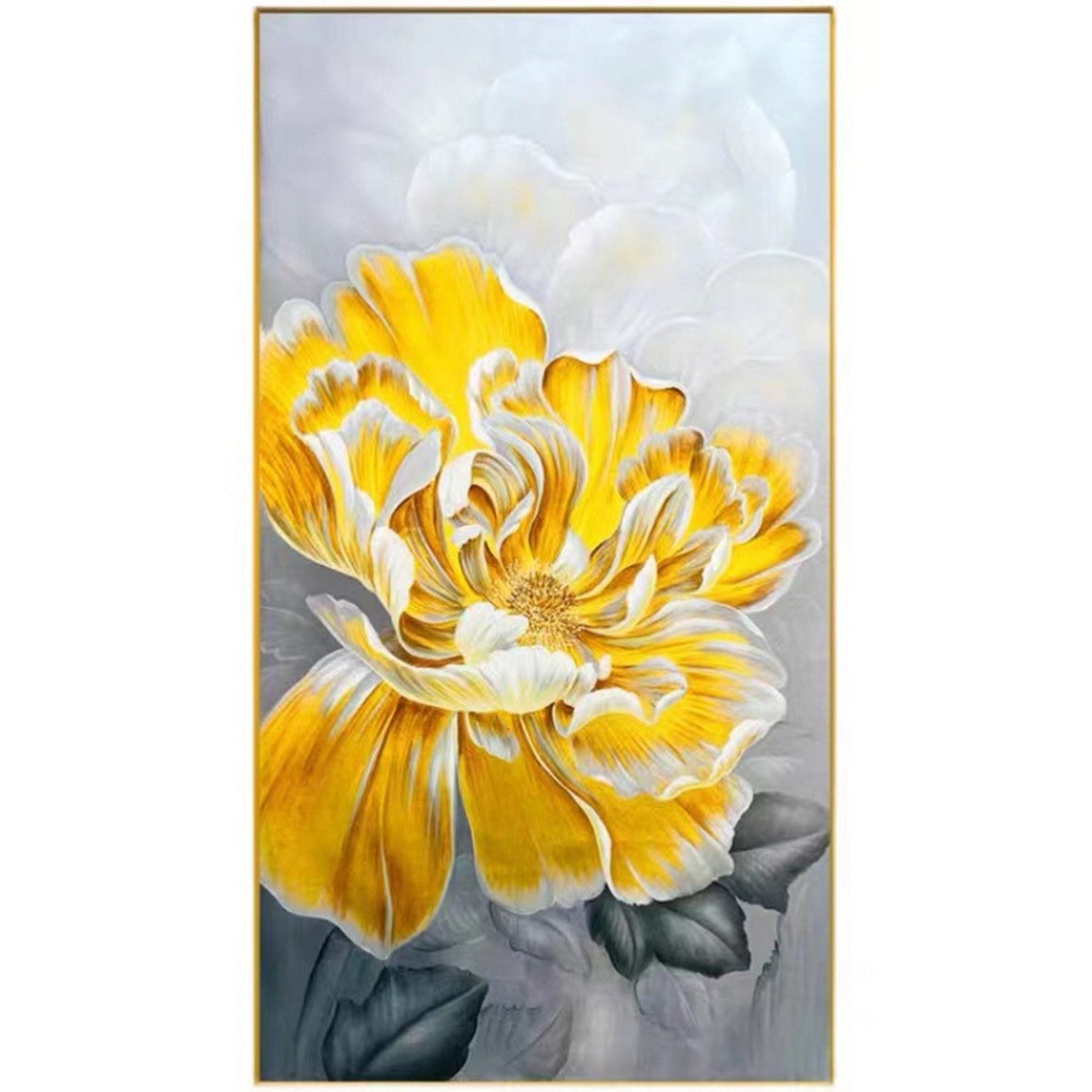 Hand Painted Flower Painting on Stretched Canvas - Gold Frame