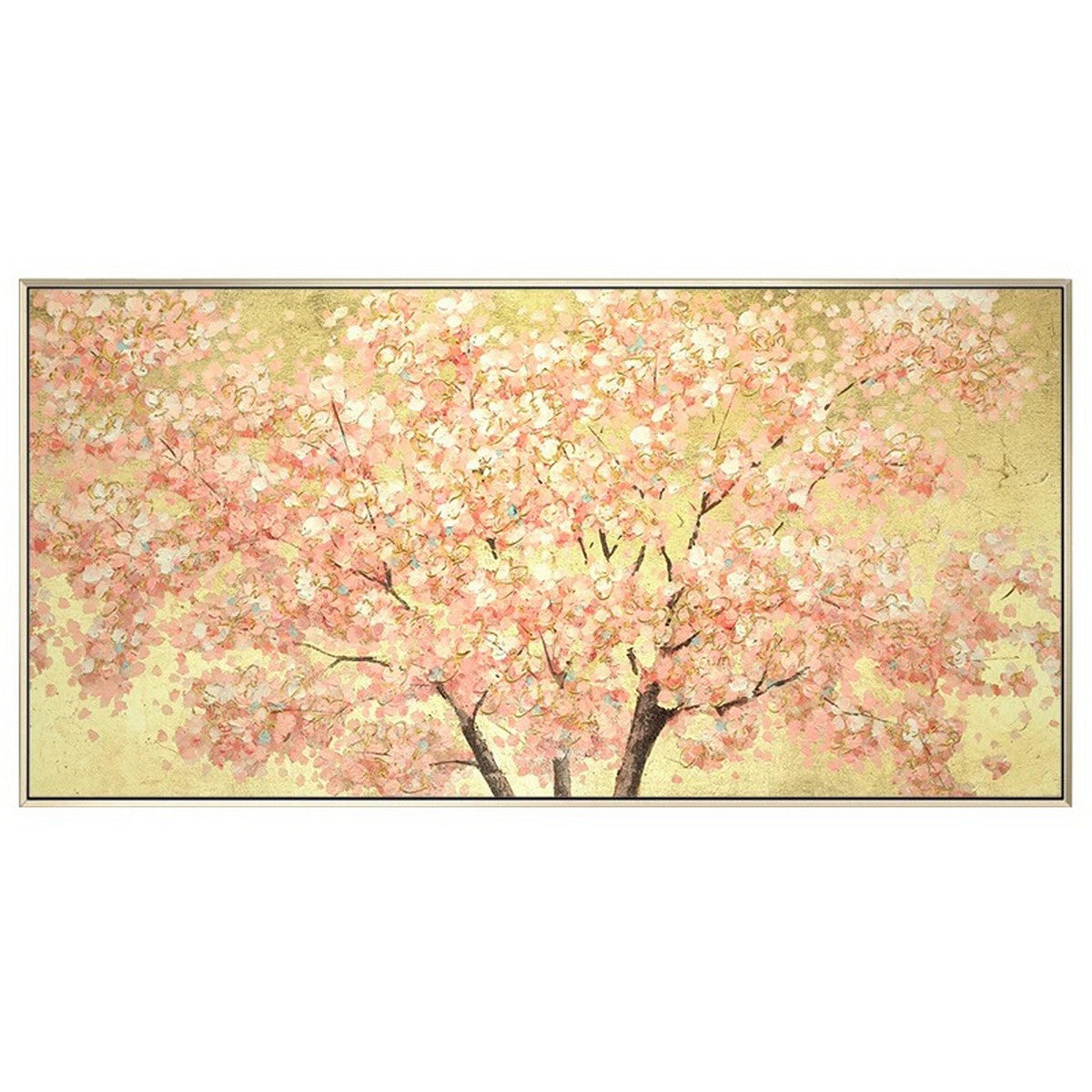 Hand Painted Flower Painting on Stretched Canvas - Gold Frame