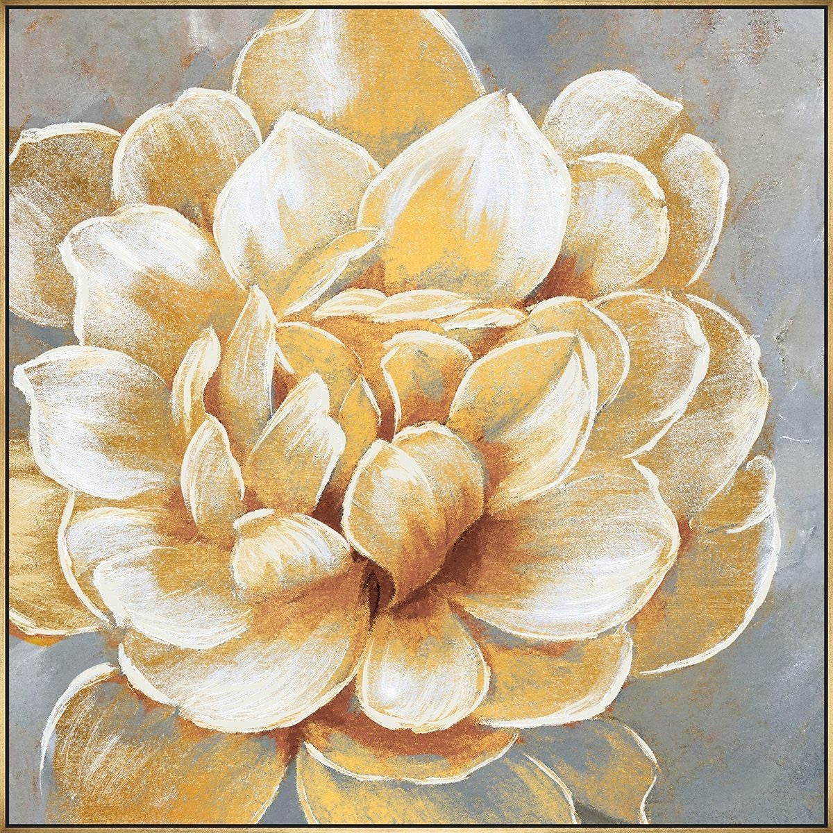 Hand Painted Flower Painting on Stretched Canvas - Gold Frame