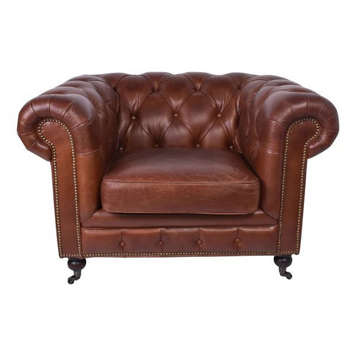 Chesterfield Aged Leather Armchair - Vintage Cigar