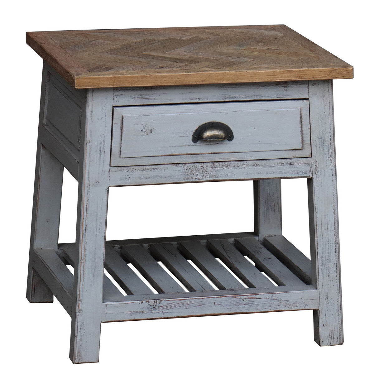 Side Table - Grey w/Parquet Natural Oak Top