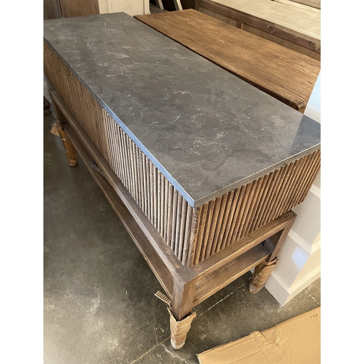 Console Table with 3 Drawers and Bluestone Top