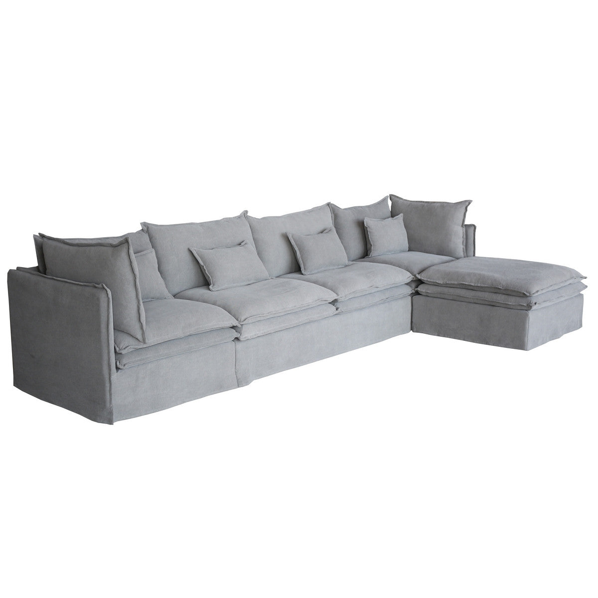 Malta Slipcover Modular Sofa - Crnr + 2 Seater + Crnr + Ottoman - Grey