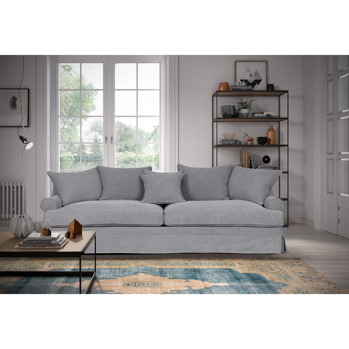 Newport 3.5 Seater Slip Cover Sofa - Cool Grey