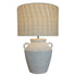 White Ceramic Lamp W/ Natural Linen Shade