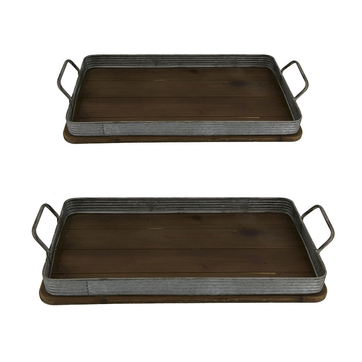 Wood/Metal Trays Set/2