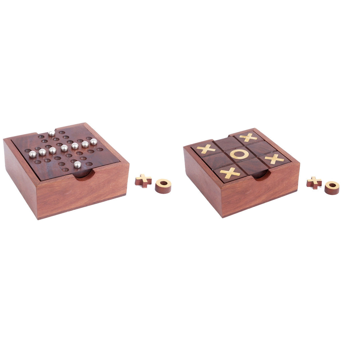 Wooden Tic Tac Toe Solitaire Game In Box