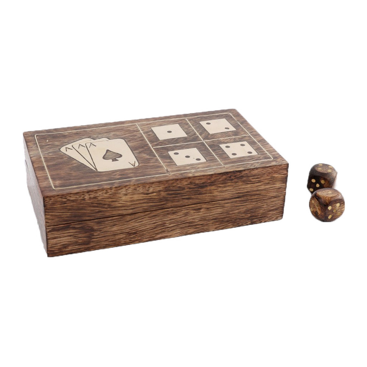 Wooden/Brass Card And Dice Set