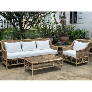 Rattan 3 Seater sofa with Canvas Seat & Cushions