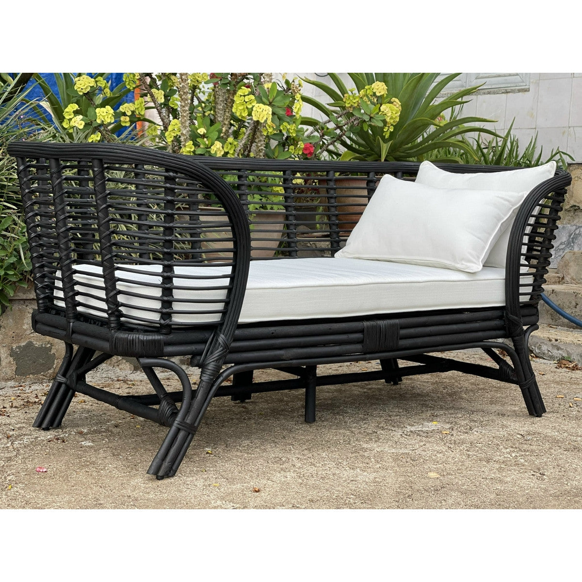 Rattan 2 seat Sofa with White Canvas Seat