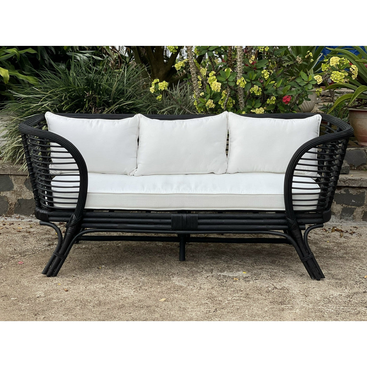 Rattan 2 seat Sofa with White Canvas Seat