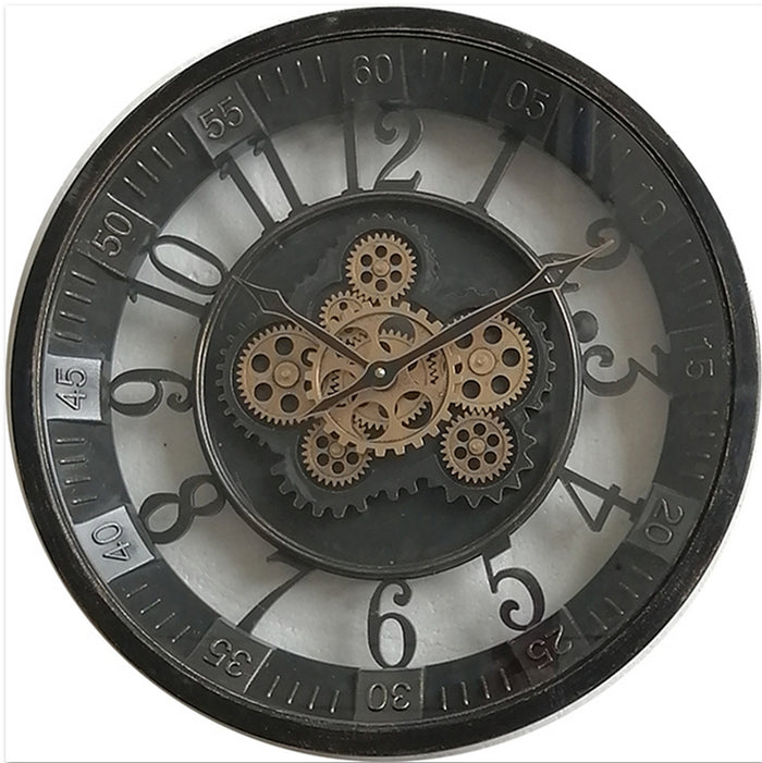 Black Bezel with Gold Gears Wall Clock