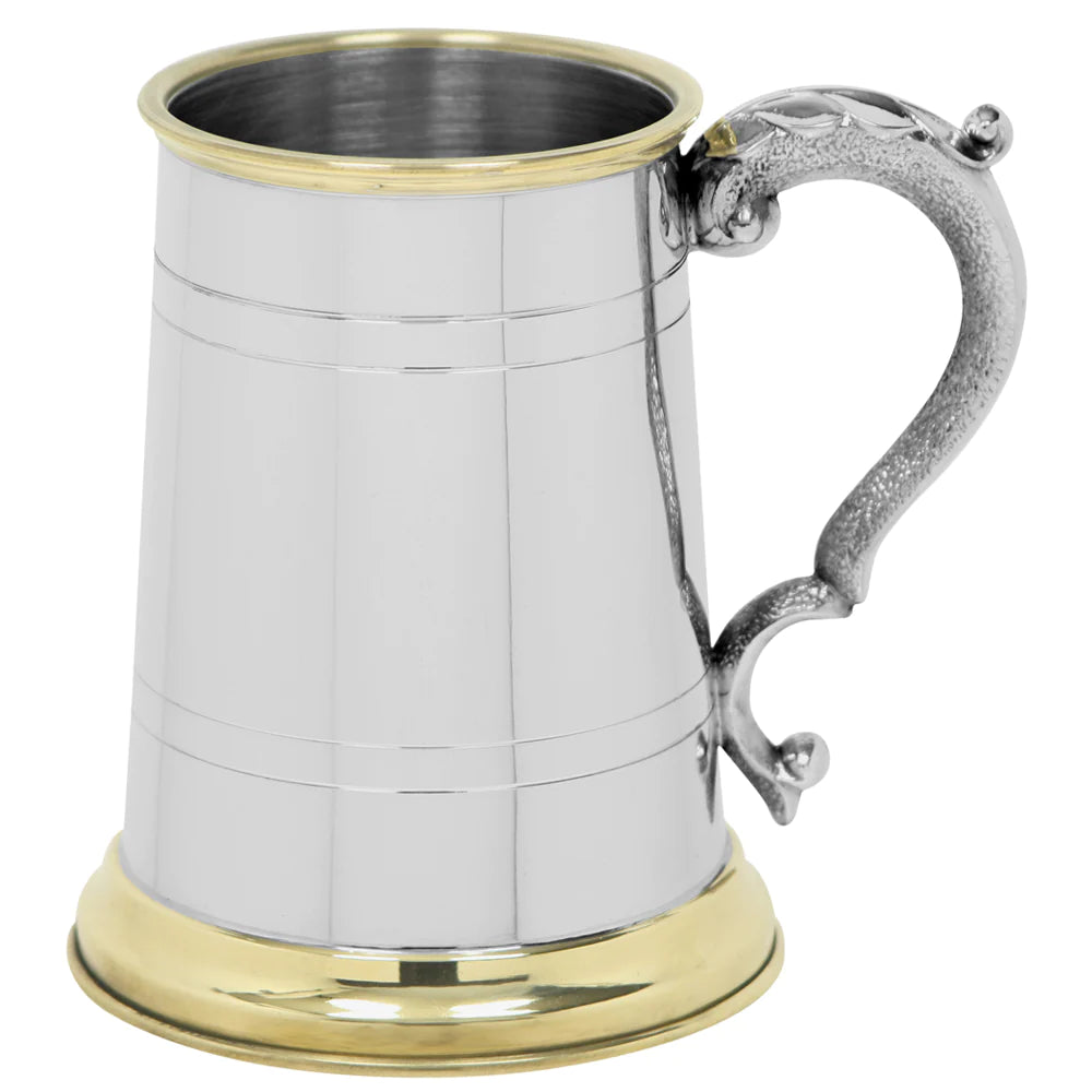 1 Pint Pewter and Brass Traditional Beer Mug Tankard