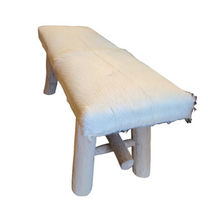 Leather and Teak Bench - White