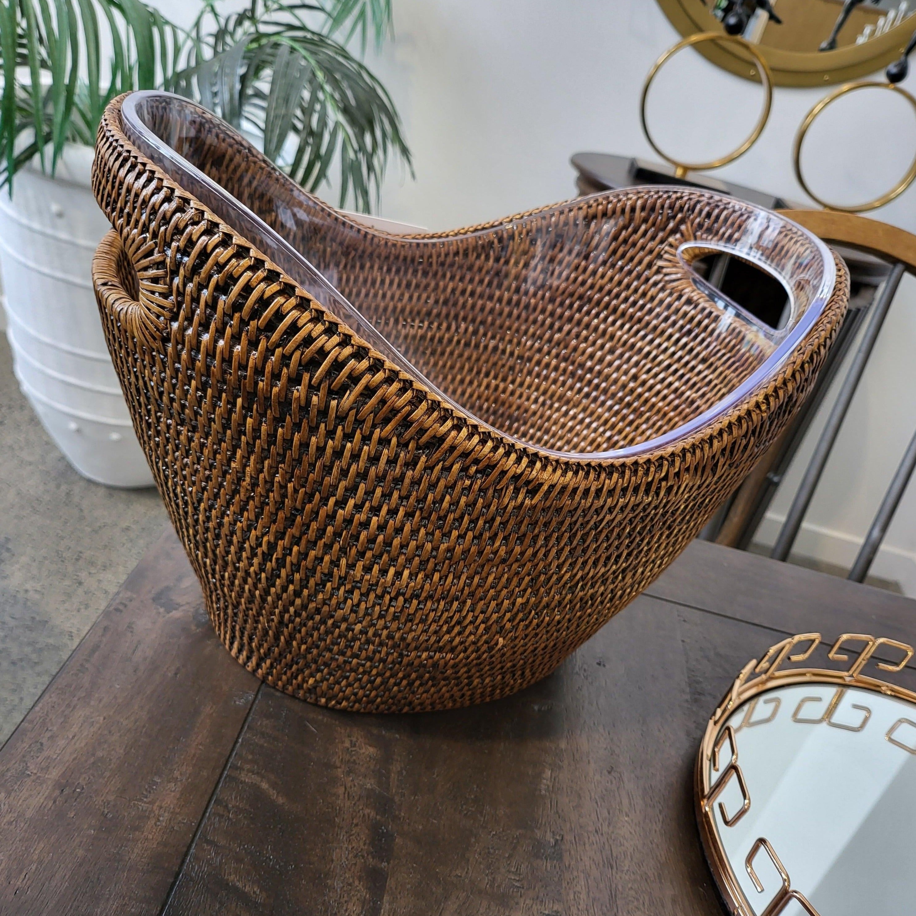 Ice Bucket Rattan With Plastic Insert