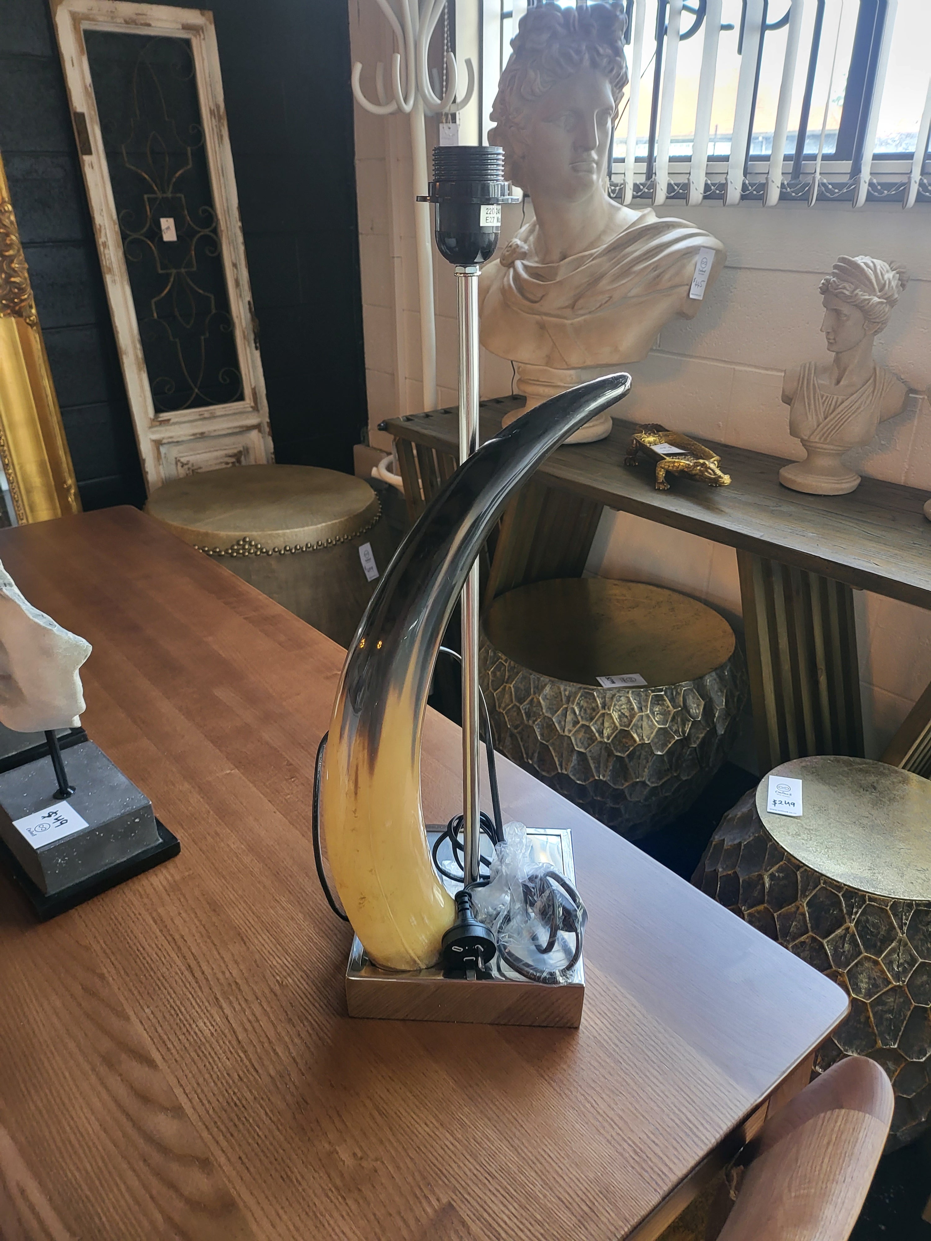 Horn Table Lamp with Nickel Base