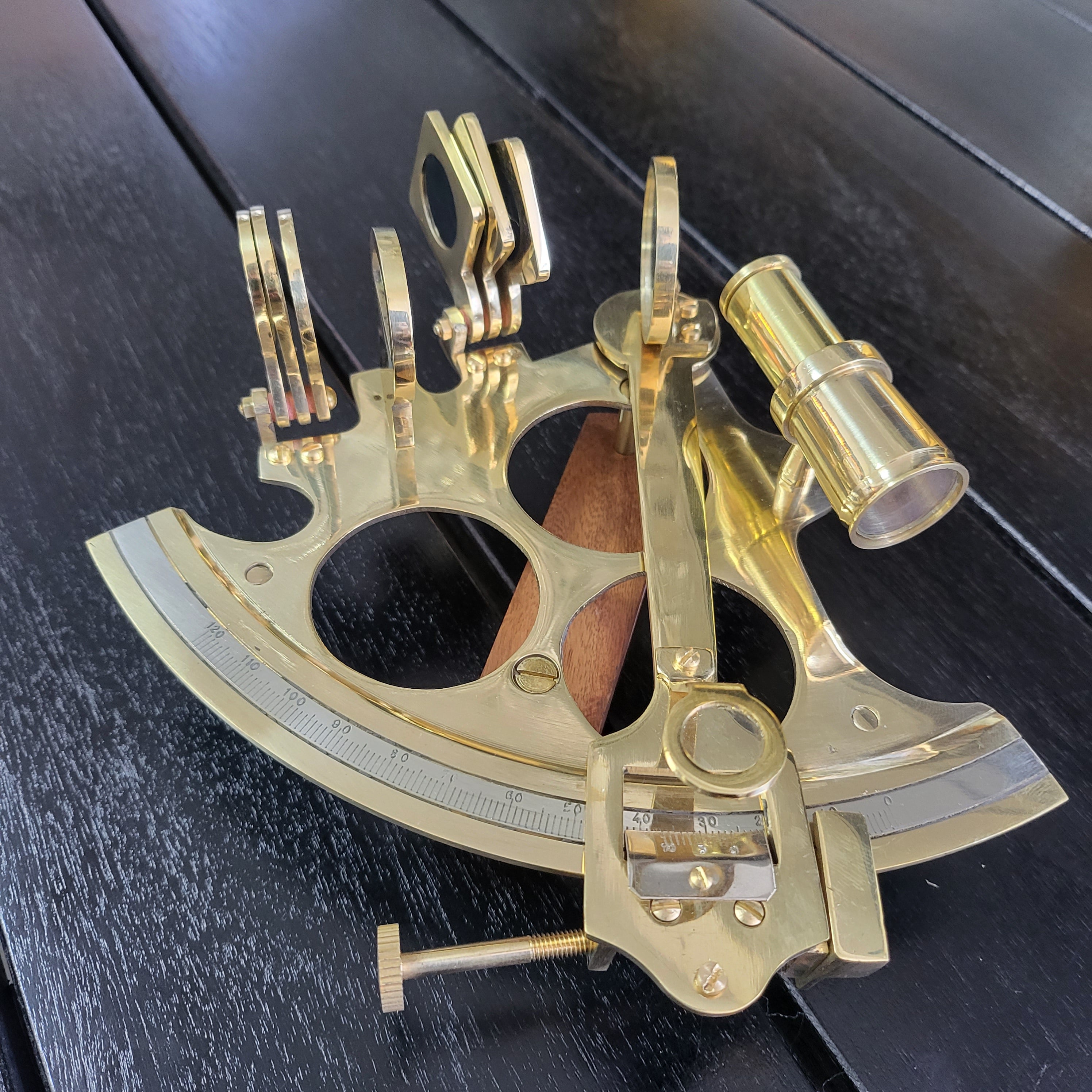 Nautical Solid Brass Sextant With Wooden Box