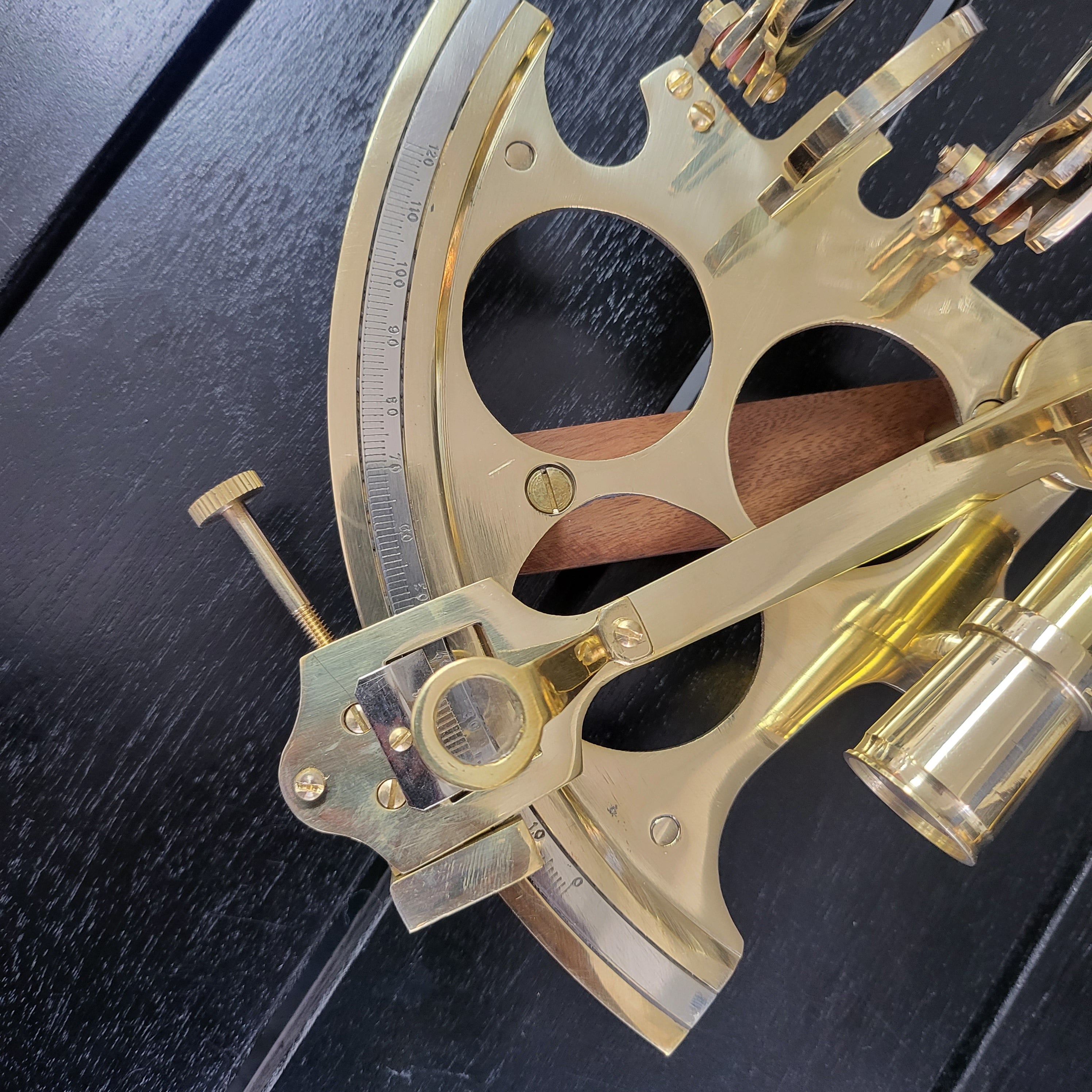 Nautical Solid Brass Sextant With Wooden Box