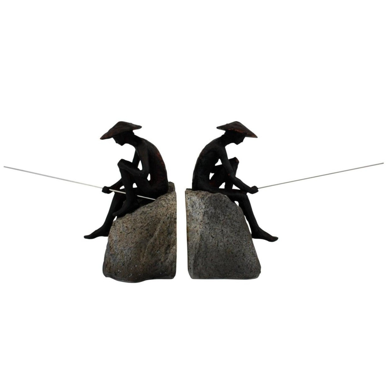 Village Fisherman On Rock Bookends