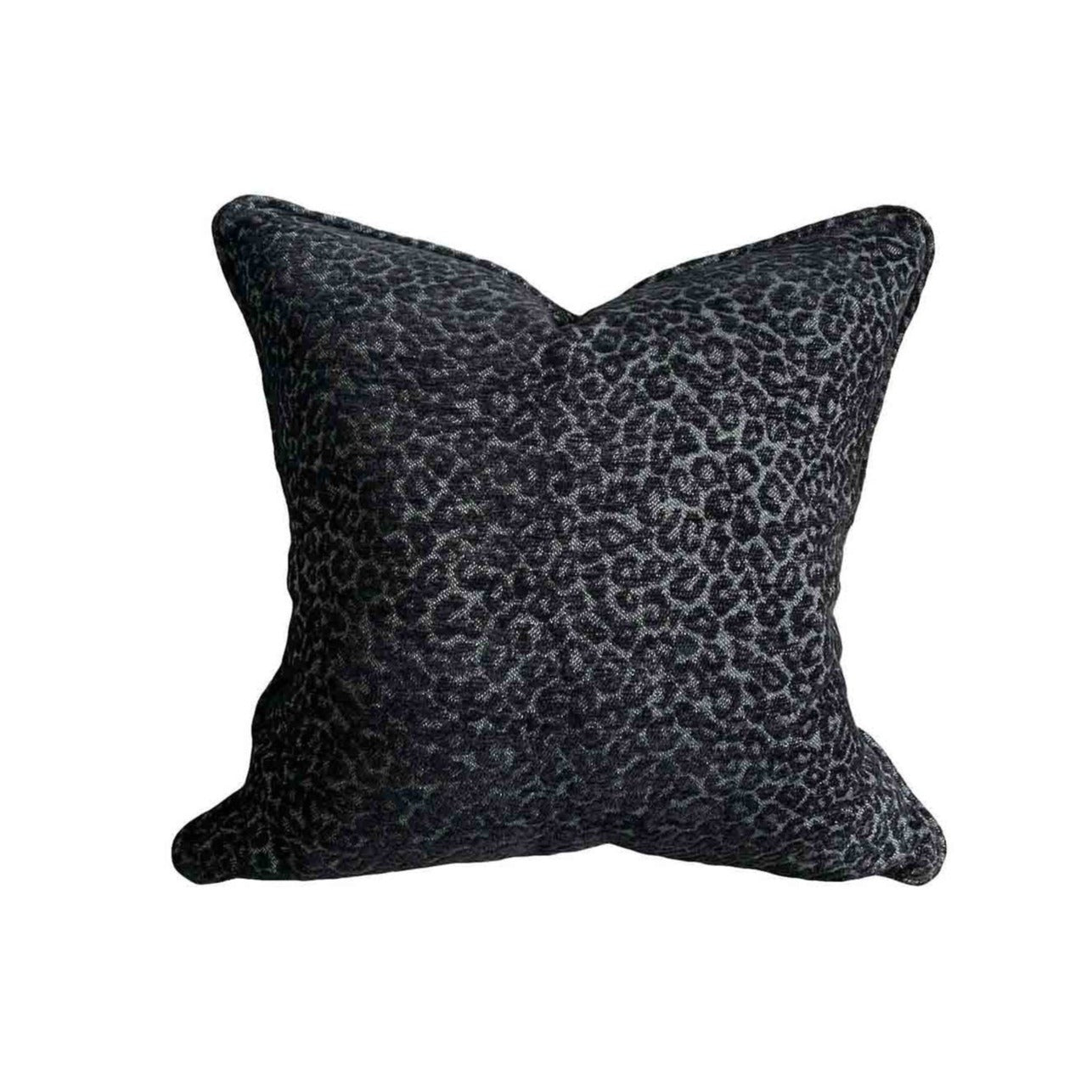 Black Leopard Design Cushion Cover with Self Piping