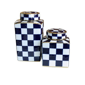 Checked Design Vases With Lid Set of 2