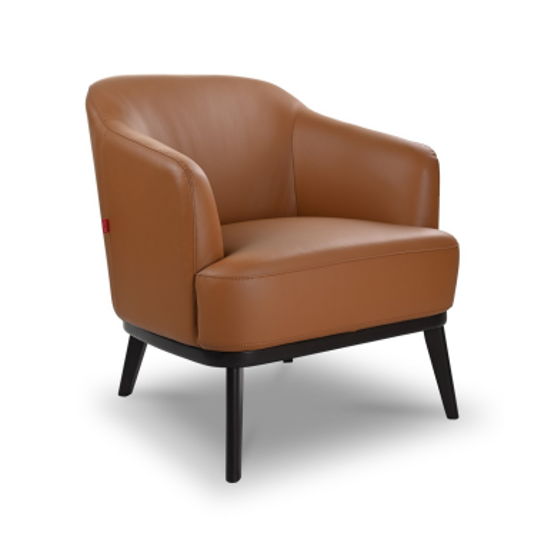 Leather Armchair with Dark Wood legs and Frame.