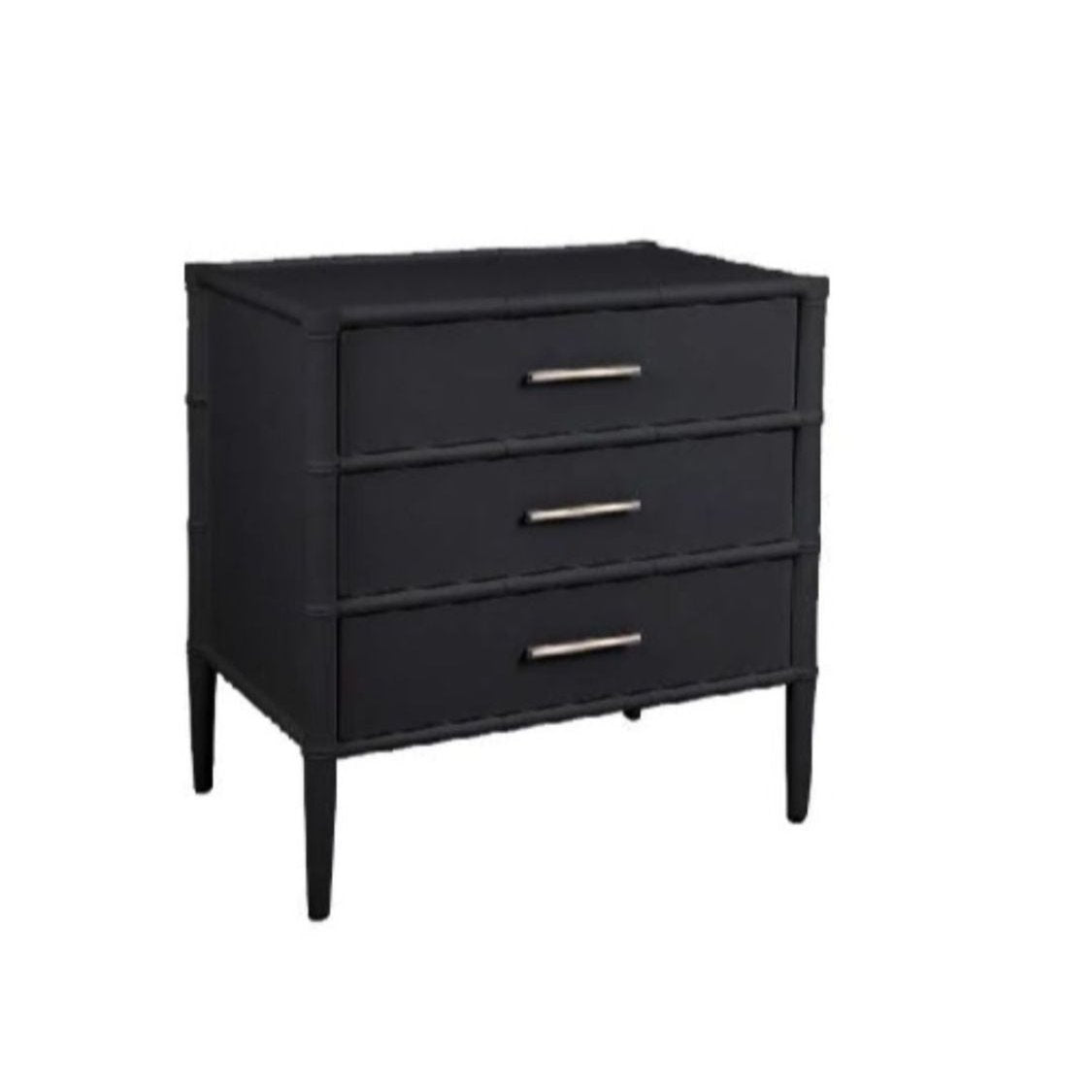 Bamboo Detail 3 Drawer Bedside Table Black