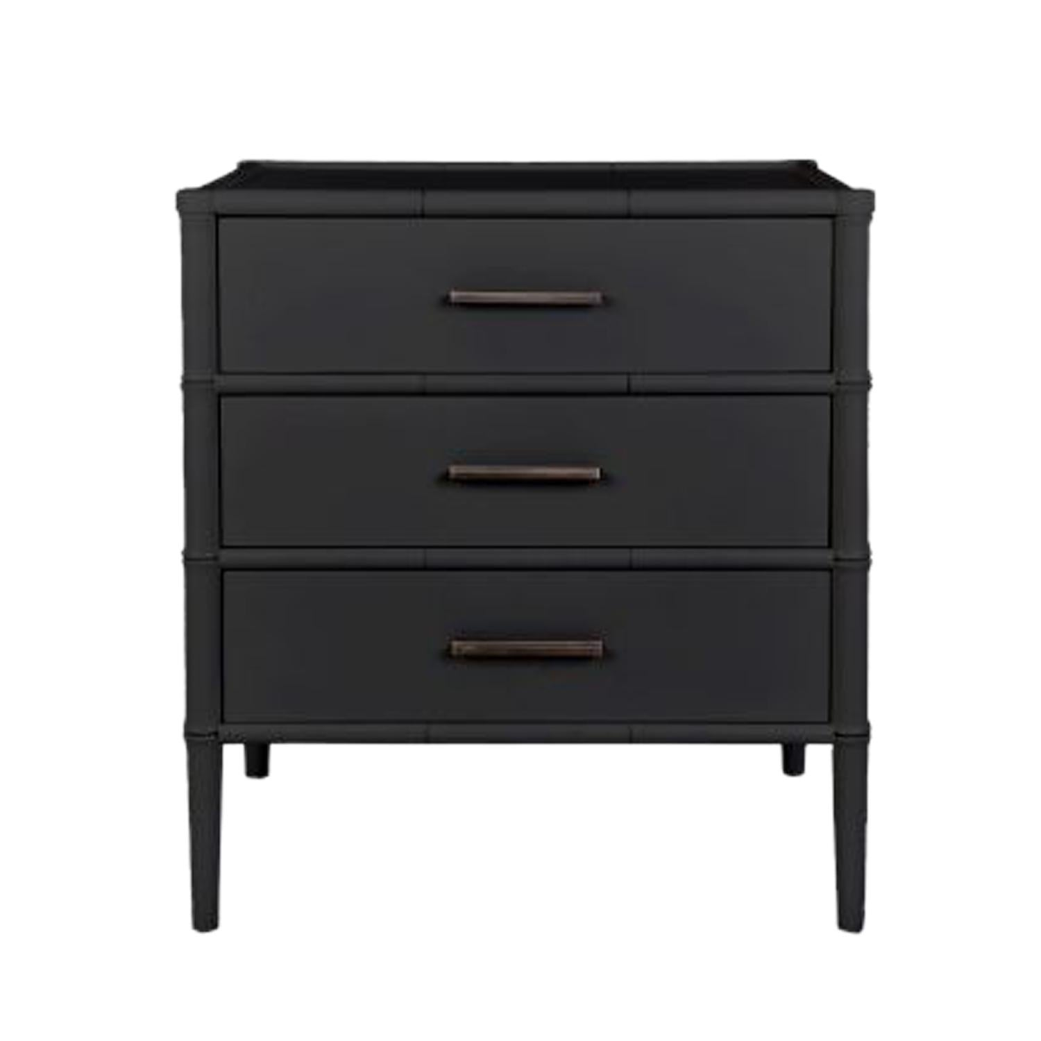 Bamboo Detail 3 Drawer Bedside Table Black