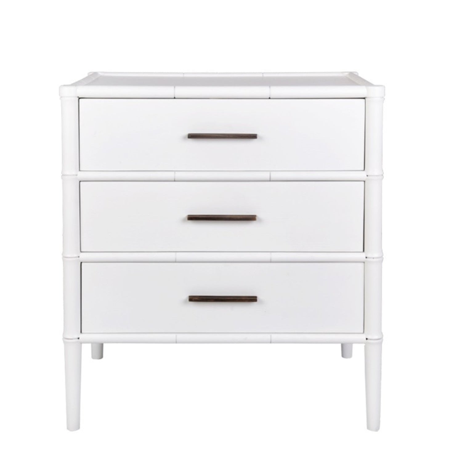 Bamboo Detail 3 Drawer Bedside Table - White