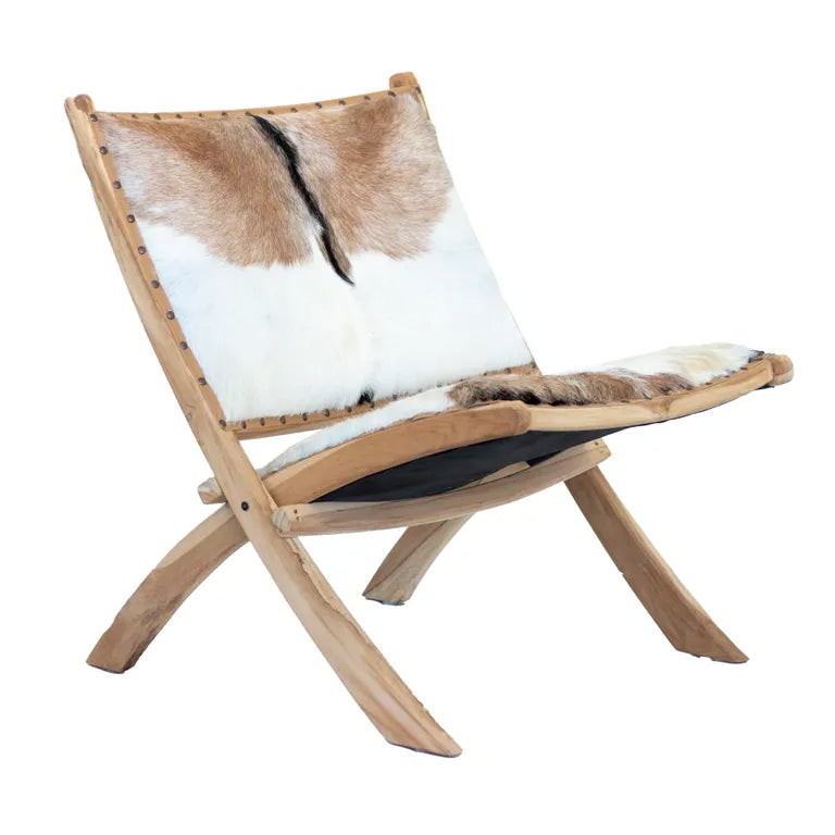 Teak & Leather Foldable Casual Chair