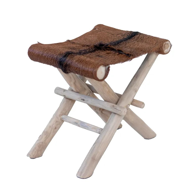 Folding Goatskin Leather Stool