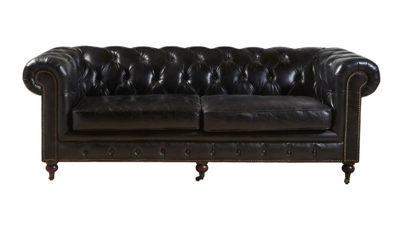 Chesterfield Aged Leather 3 Seater Sofa - Belon Black