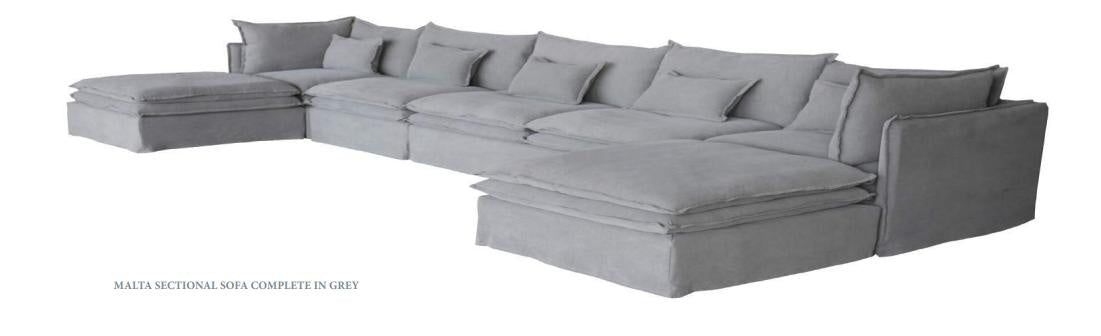 Malta Double Cushion Sectional Middle 1 Seater - Grey