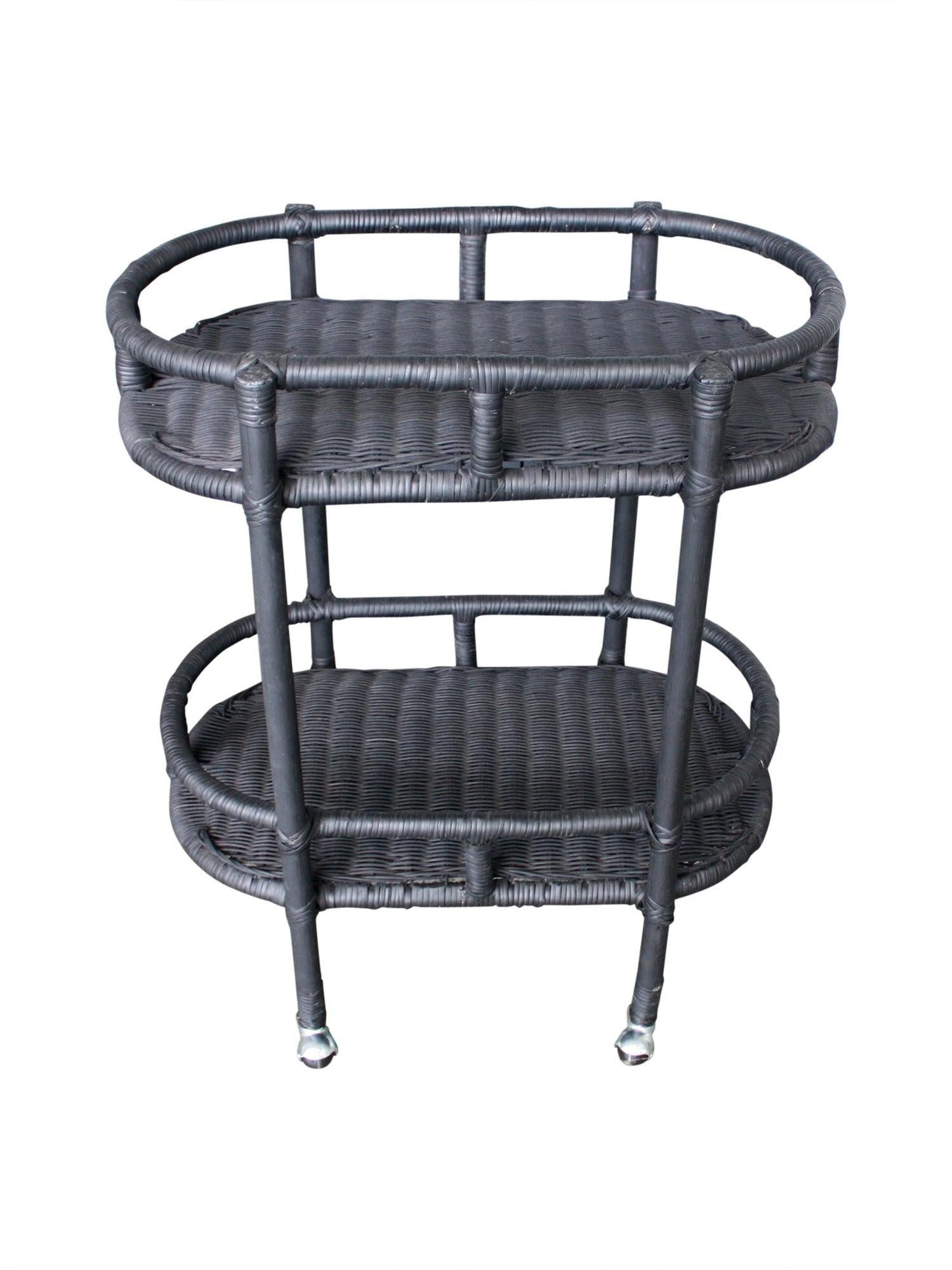 Oval Rattan 2 Tier Bar Cart Black