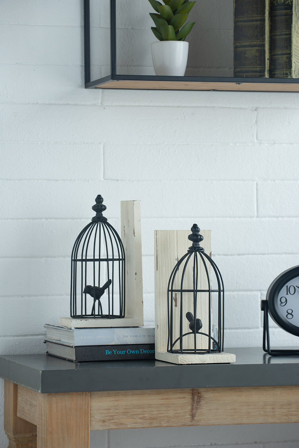 Bird in Cage Bookends - Pair